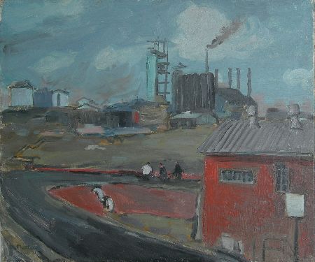 Appraisal: ALASTAIR FLATTELY SCOTTISH - STANILOW REFINERY Signed oil on canvas