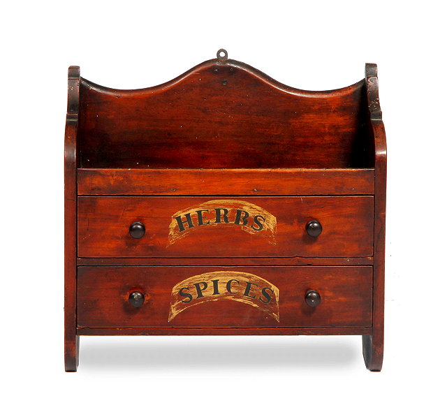 Appraisal: A TH CENTURY MAHOGANY HANGING SHELF with two drawers beneath