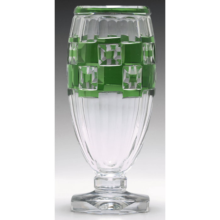 Appraisal: European Art Glass vase footed shape in green cut to