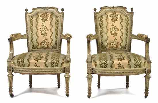 Appraisal: A Pair of Louis XVI Style Painted Fauteuils having a