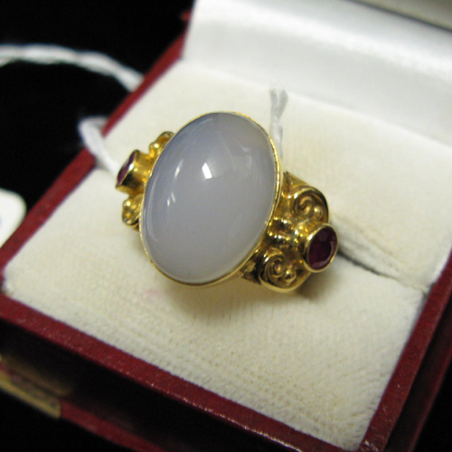 Appraisal: DESIGNER BLUE CHALCEDONY RUBY AND EIGHTEEN KARAT GOLD RING Marianna