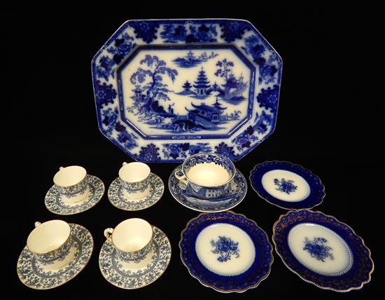 Appraisal: Blue transferware fourteen pieces flow blue Adams Son Tonquin platter