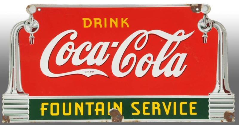 Appraisal: Porcelain Coca-Cola Fountain Service Sign Description Four large chips slight