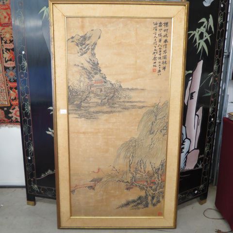 Appraisal: Oriental Painting landscape with caligraphy X image area