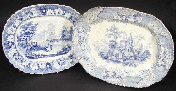 Appraisal: Victorian turkey plate transfer printed with blue Devon pattern together