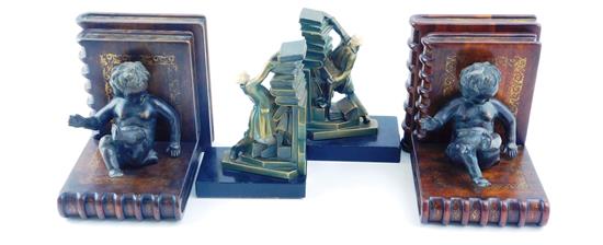 Appraisal: Two pairs book themed bookends first pair depicting seated Cupids