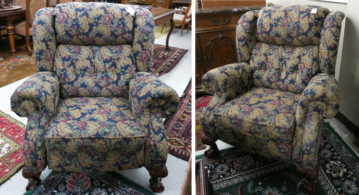 Appraisal: A PAIR OF CHIPPENDALE STYLE WING-BACK RECLINERS Lane Furniture Co