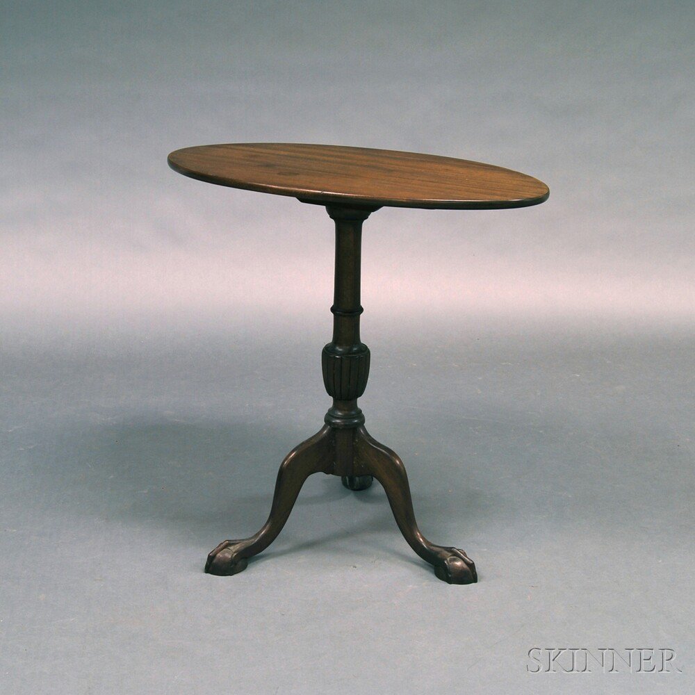 Appraisal: Georgian-style Mahogany Oval-top Candlestand ht wd dp in Estimate -