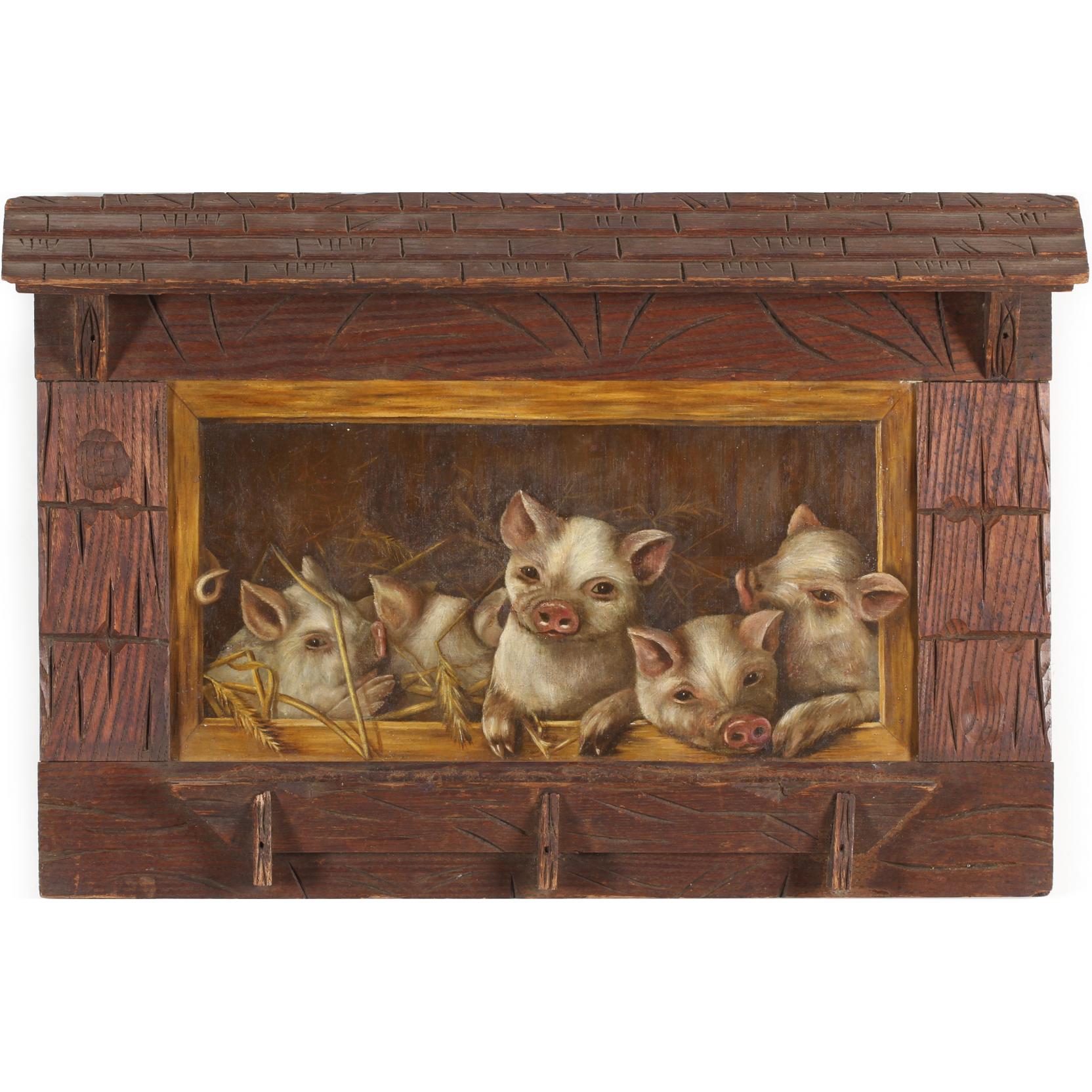 Appraisal: Folk Art Painting of Five Little Piggies oil on canvas