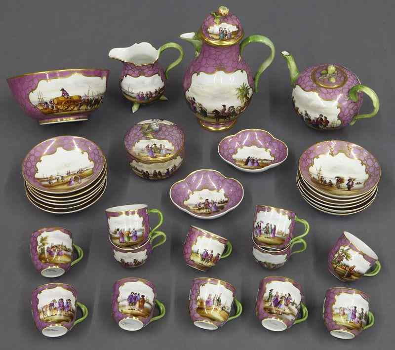 Appraisal: Pc Meissen porcelain topographical coffee andtea service including coffee pot