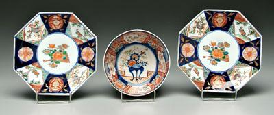 Appraisal: Three pieces Japanese Imari pair octagonal plates central medallion with