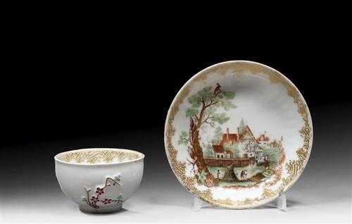 Appraisal: CUP AND SAUCER WITH HAUSMALER DECORATION Meissen workshop of Franz