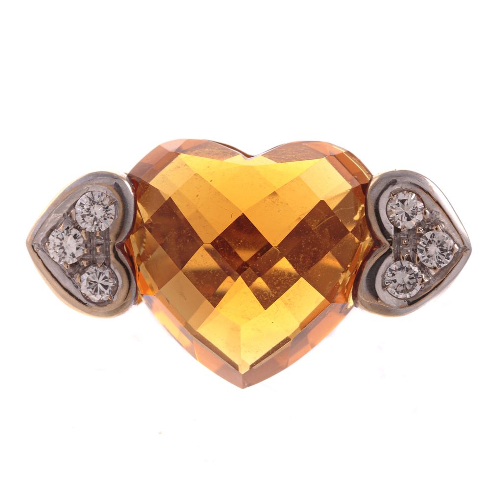 Appraisal: A Heart-Shaped Citrine Diamond Ring in K K yellow gold