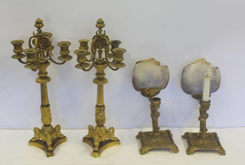 Appraisal: Pairs Of Antique Candlestick Candlebra A fine quality pair of