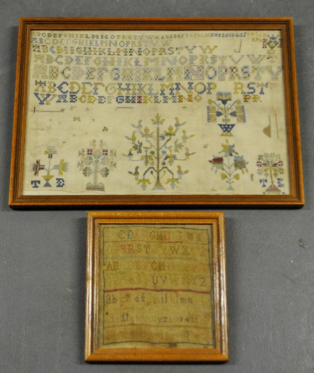 Appraisal: - Silk on linen sampler th c with ABC s