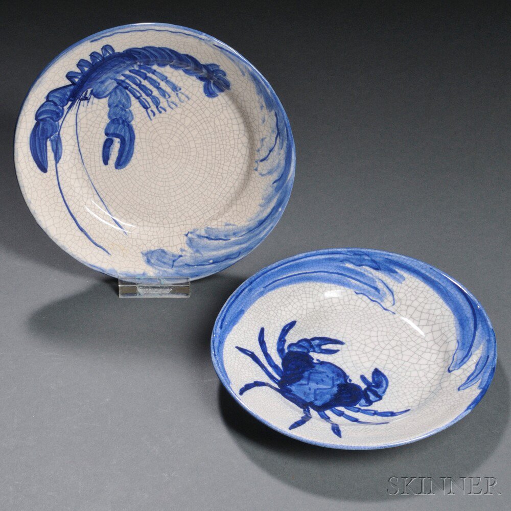 Appraisal: Dedham Pottery Lobster and Crab Plates Dedham Massachusetts - Gray