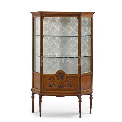 Appraisal: LOUIS XVI STYLE CURIO CABINET Mixed woods with beveled glass