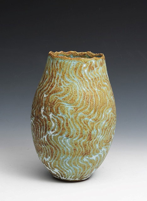 Appraisal: Peter Beard British b Vasemottled turquoise glaze with textured ribbed