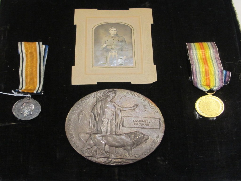 Appraisal: War Medal Victory Medal and Memorial Plaque to Pte Maxwell