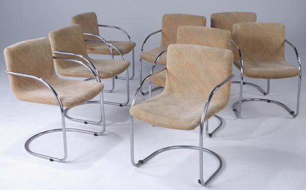 Appraisal: SAPORITI ITALIA Set of eight tubular steel cantilevered chairs upholstered