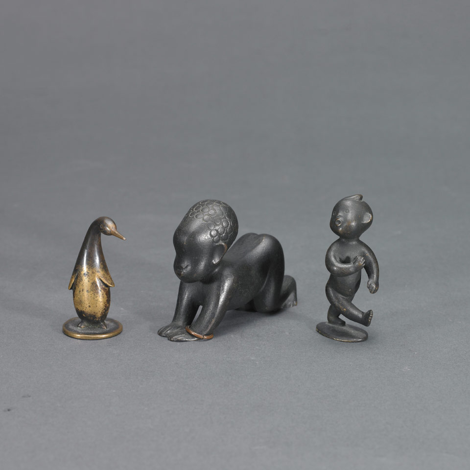 Appraisal: Group of Three Hagenauer Patinated Bronze Figures CRAWLING AFRICAN BABY