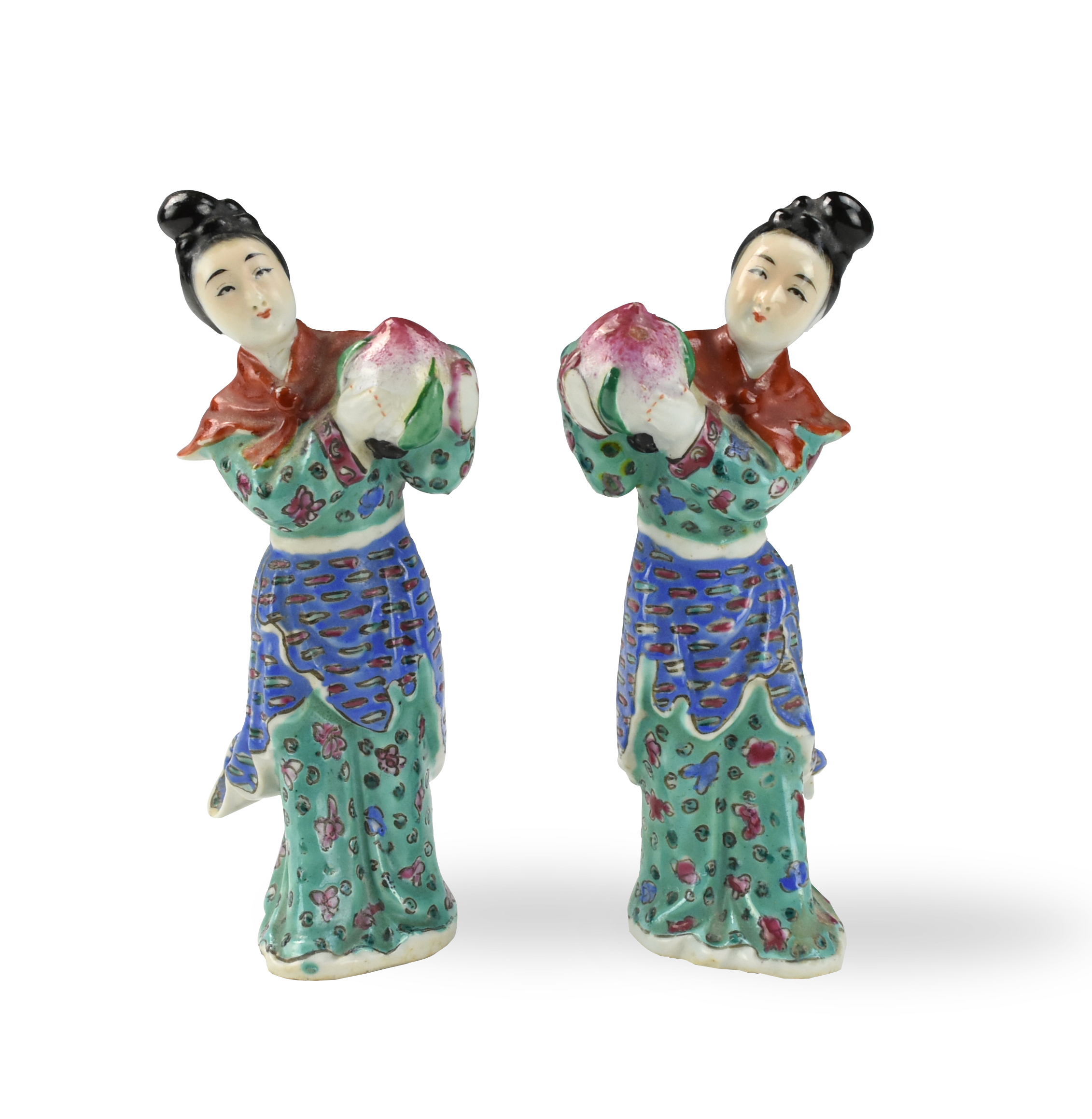 Appraisal: PAIR OF FAMILLE ROSE FEMALE FIGURES TH C Chinese th