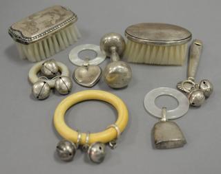 Appraisal: Lot of sterling silver including baby rattles two are Tiffany