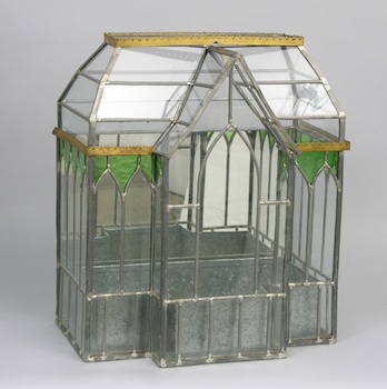 Appraisal: A Leaded and Stained Glass Terrarium A leaded and stained