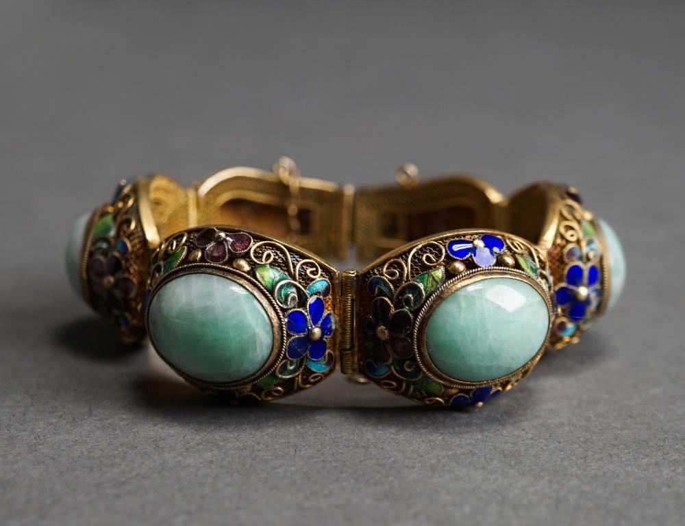 Appraisal: CHINESE SILVER GILT HARDSTONE AND ENAMEL BRACELET L INChinese Silver