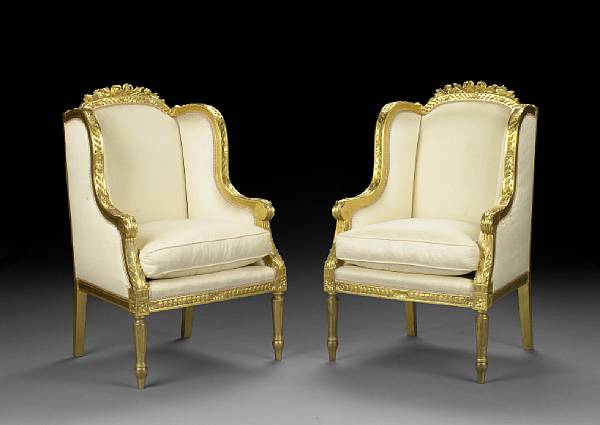 Appraisal: A suite of Louis XVI style carved giltwood seat furniture