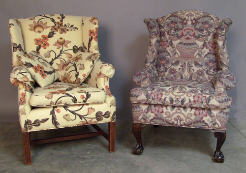 Appraisal: Two Chippendale style mahogany wing chairs