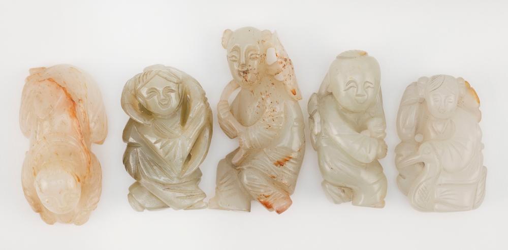 Appraisal: FIVE ASSORTED CHINESE CARVED JADE FIGURES LENGTHS APPROX FIVE ASSORTED