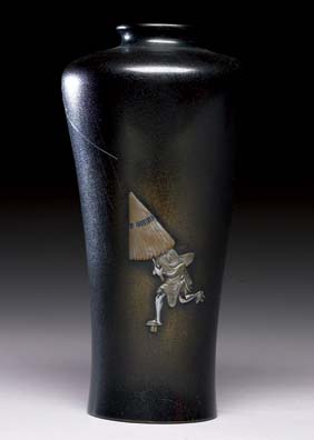 Appraisal: ANTIQUE JAPANESE BRONZE VASE Very finely detailed antique Japanese bronze