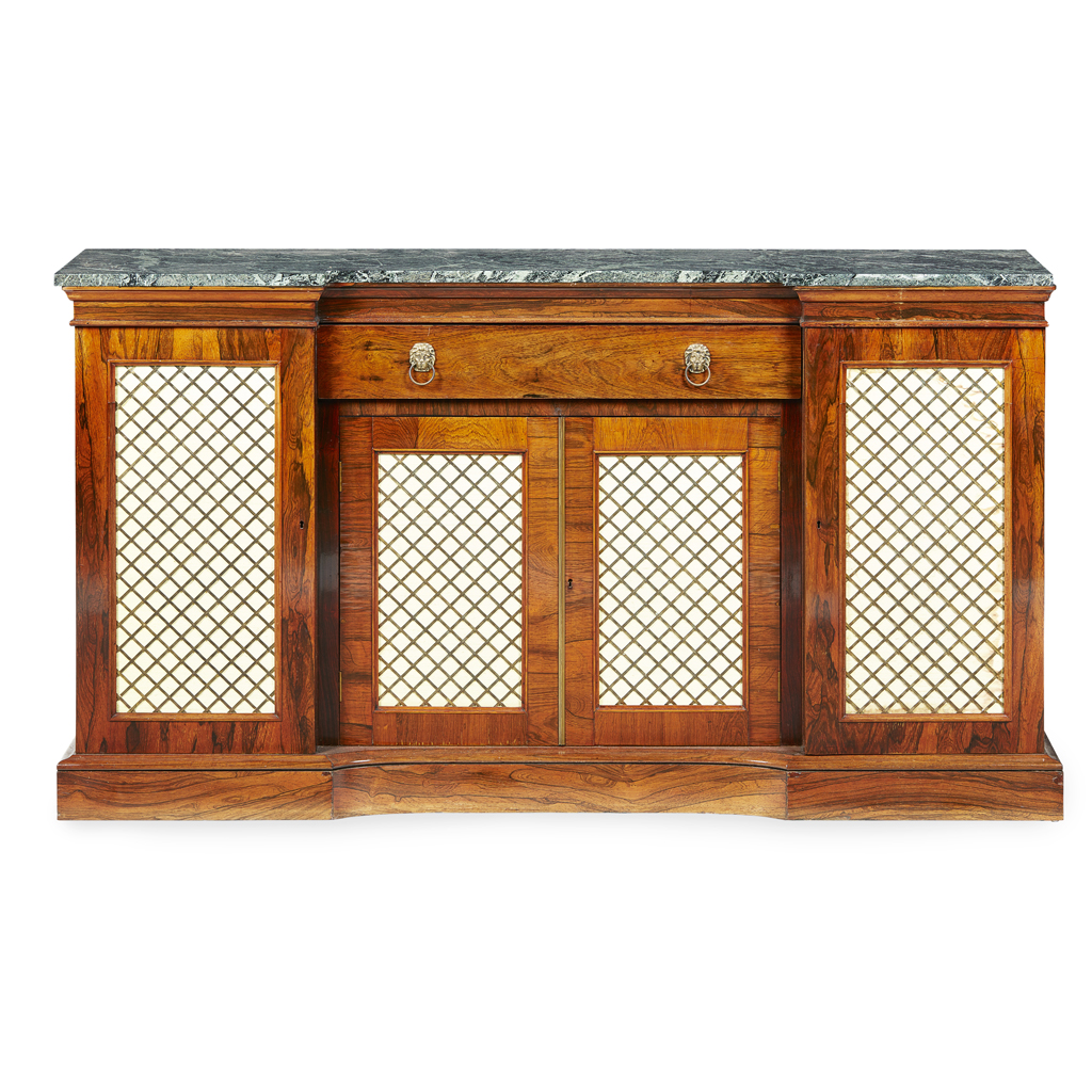 Appraisal: REGENCY STYLE ROSEWOOD MARBLE TOP SIDE CABINET EARLY TH CENTURY