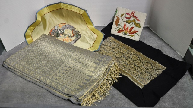 Appraisal: Decorative Silk FabricIncluding Indian shawl with metallic wrapped threads