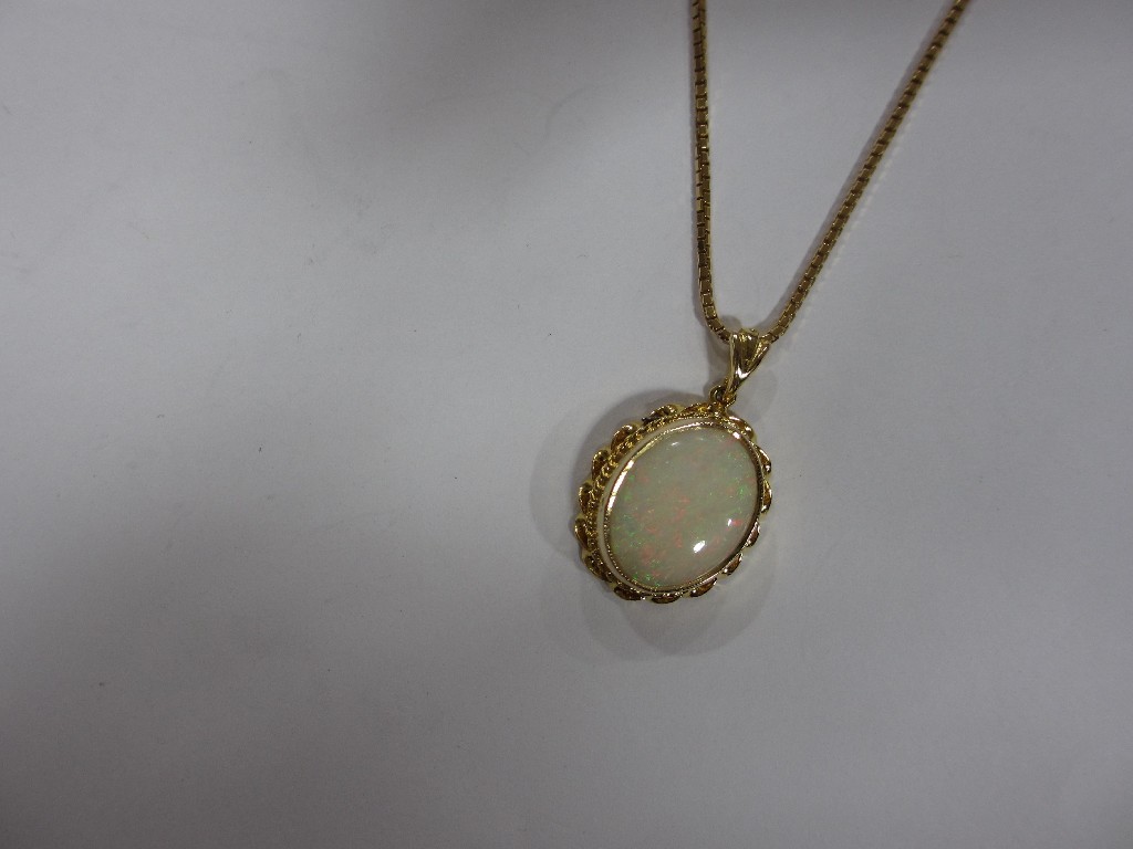 Appraisal: Nine carat gold mounted opal pendant with oval opal x