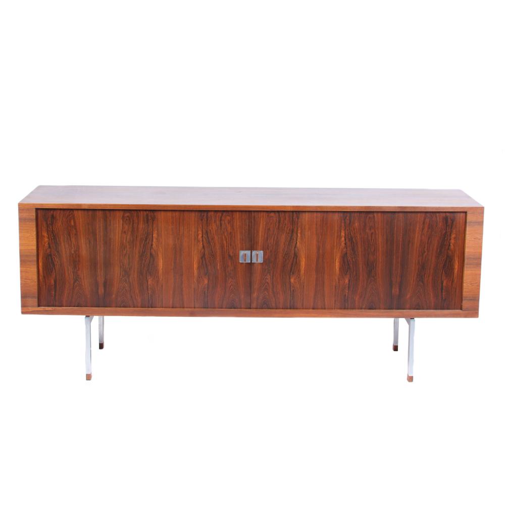 Appraisal: HANS WEGNER DANISH MODERN ROSEWOOD CREDENZA WITH TAMBOUR DOORS H