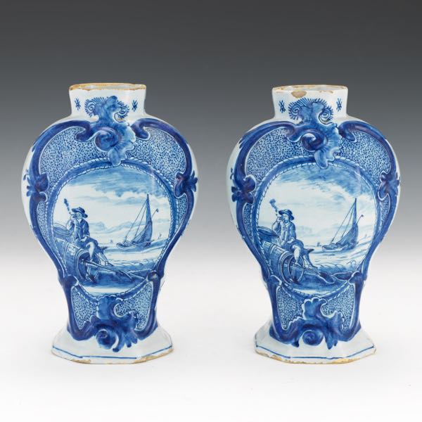 Appraisal: PAIR OF DELFT BLUE AND WHITE VASES x x Pair