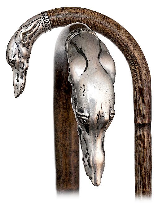 Appraisal: Silver Dog Head Cane -Ca -Slender and stepped partridge cane