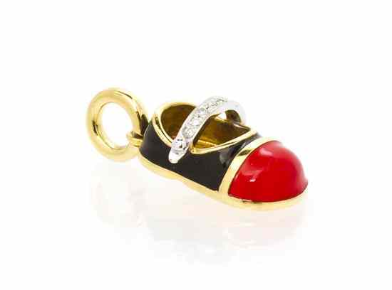 Appraisal: An Karat Yellow Gold Polychrome Enamel and Diamond Shoe Charm