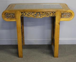 Appraisal: Asian Carved Console with Glass Inset Top From a Long