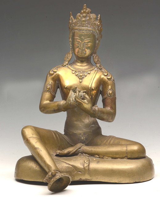 Appraisal: A SINO-TIBETAN GILT BRONZE MODEL OF AMITAYUS seated on a