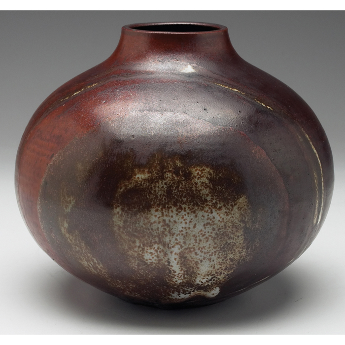 Appraisal: Robert Turner vase bulbous shape covered in a multi-toned brown