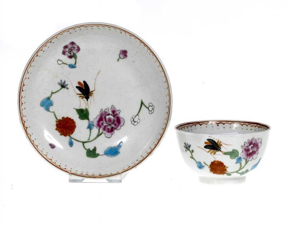 Appraisal: A WORCESTER TEA BOWL AND SAUCER enamelled with the Harvest