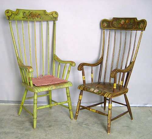 Appraisal: Two painted plank seat armchairs th c