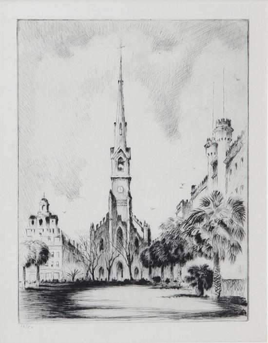 Appraisal: Frederick Polley Indiana - CITADEL SQUARE CHARLESTON etching unframed signed