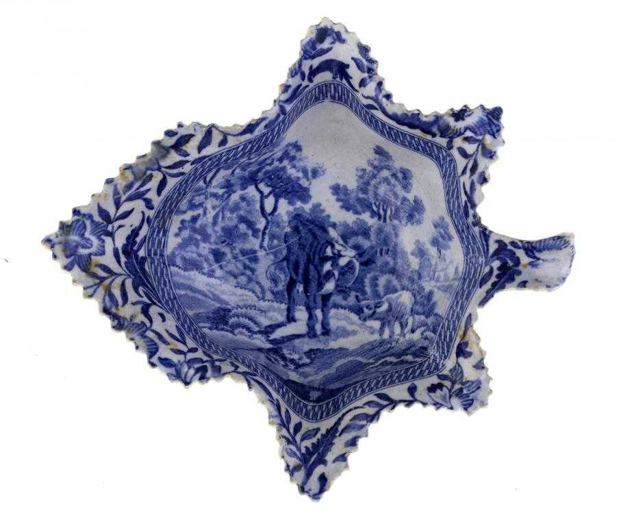 Appraisal: A BLUE PRINTED EARTHENWARE DURHAM OX SERIES PICKLE DISH of