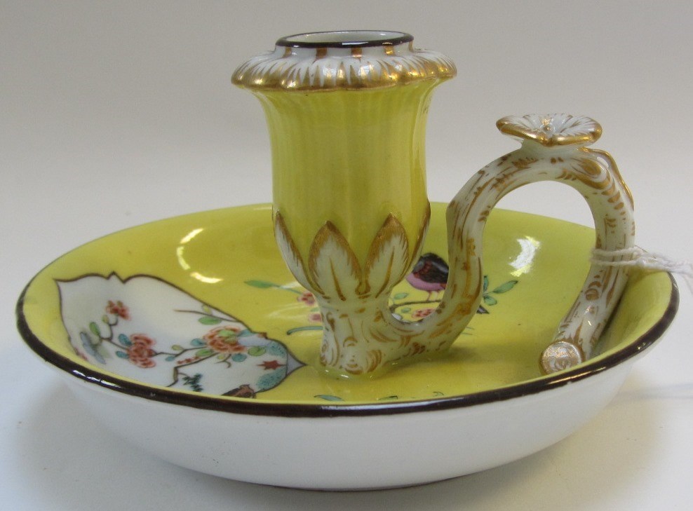 Appraisal: A Meissen Kakiemon decorated yellow ground chamber stick late th