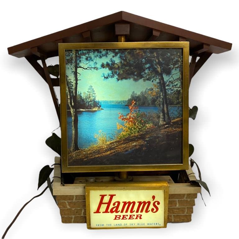 Appraisal: Vintage Hamm's Beer Rotating Sign Wall ClockSign rotates clock runs