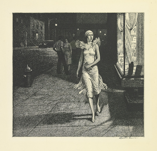 Appraisal: MARTIN LEWIS Night in New York Etching x mm x